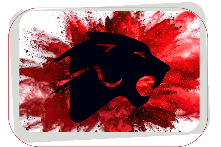 explosion of red with black panther logo on top